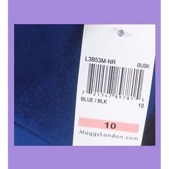 Maggy London Cap Sleeve Womens Size 10 Blue Midi Dress Built-In Black Belt NEW - Picture 9 of 10